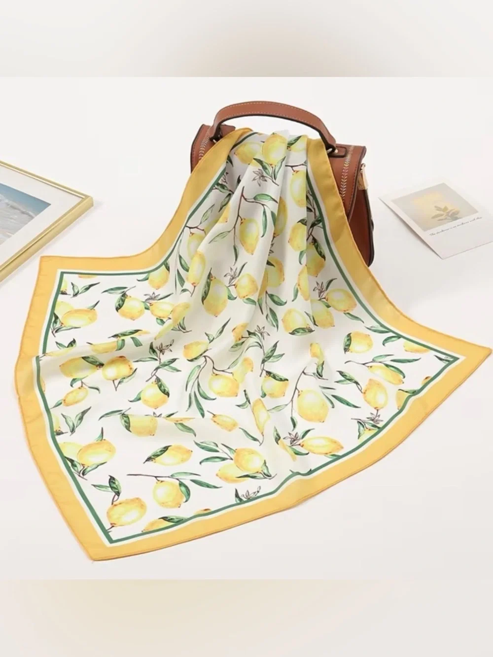 Lemon Print Satin Scarf Square Cottagecore Coastal Italian Summer Chic NWT